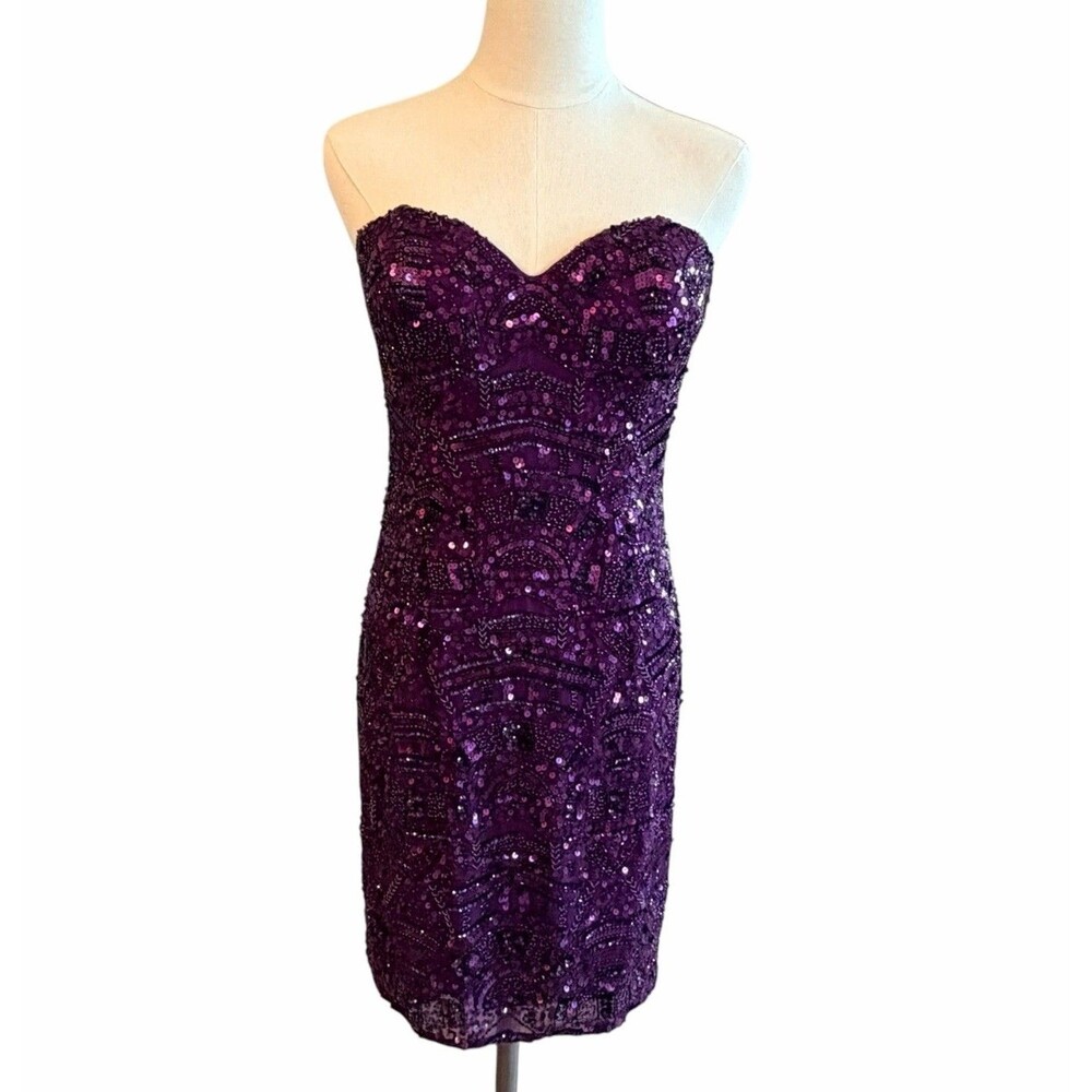 Scala Purple Sequin Silk Cocktail Dress Size 4 Gala Formal Evening Prom HOCO